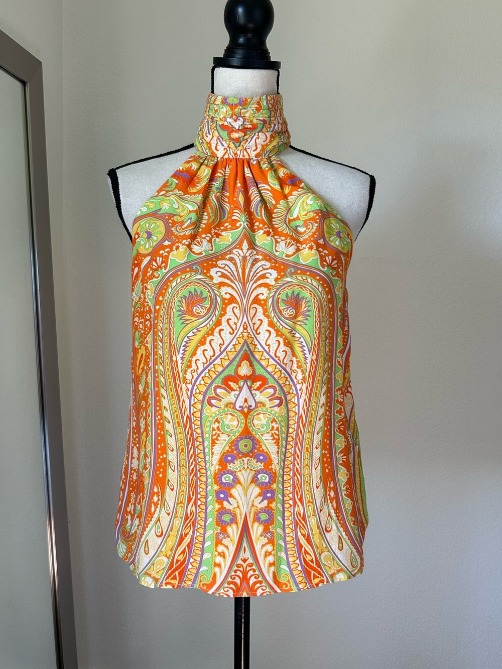 NICOBLU Orange Pattern Halter Top XS